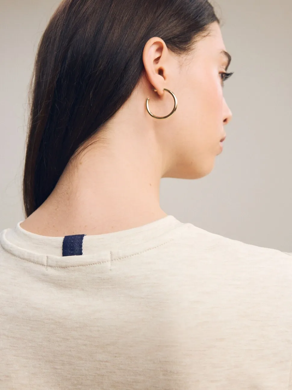 Beigebruin-crème - Dik T-shirt met ronde hals en korte mouwen