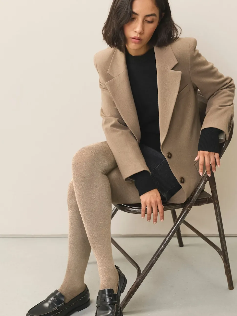 Beige/neutraal gemêleerd - Set van 2 gebreide panty's met warme handgreep
