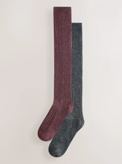 Berry/Antraciet - Thermal Wool Blend Knee High Socks 2 Pack With Silk