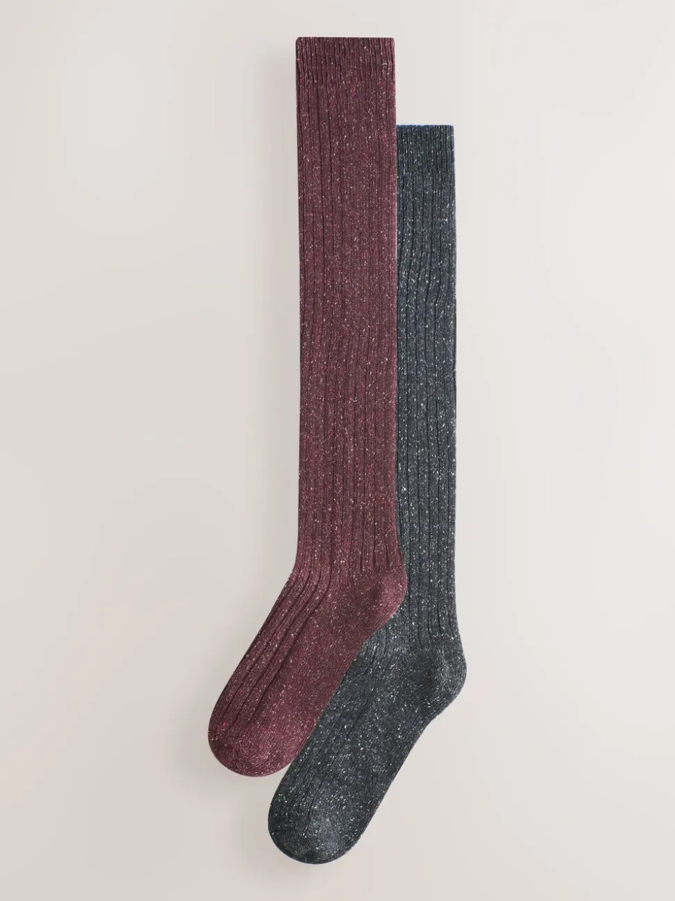 Berry/Antraciet - Thermal Wool Blend Knee High Socks 2 Pack With Silk