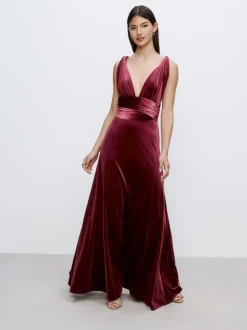 Bessenrood - Fluwelen multiway maxi-jurk voor bruidsmeisjes