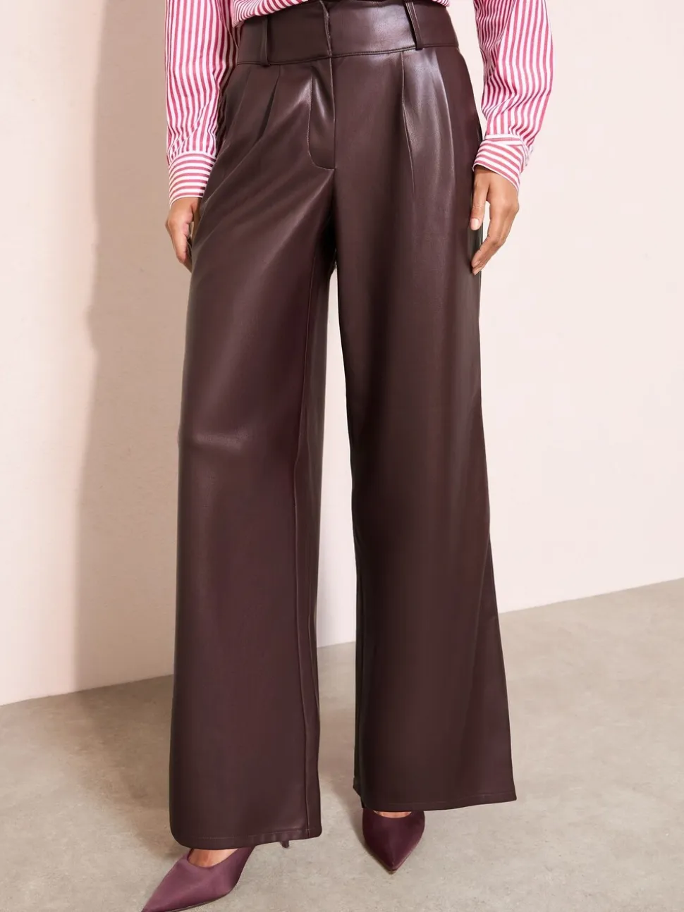 Bessenrood - Friends Like These Faux Leather Pleated Wide Leg Trousers