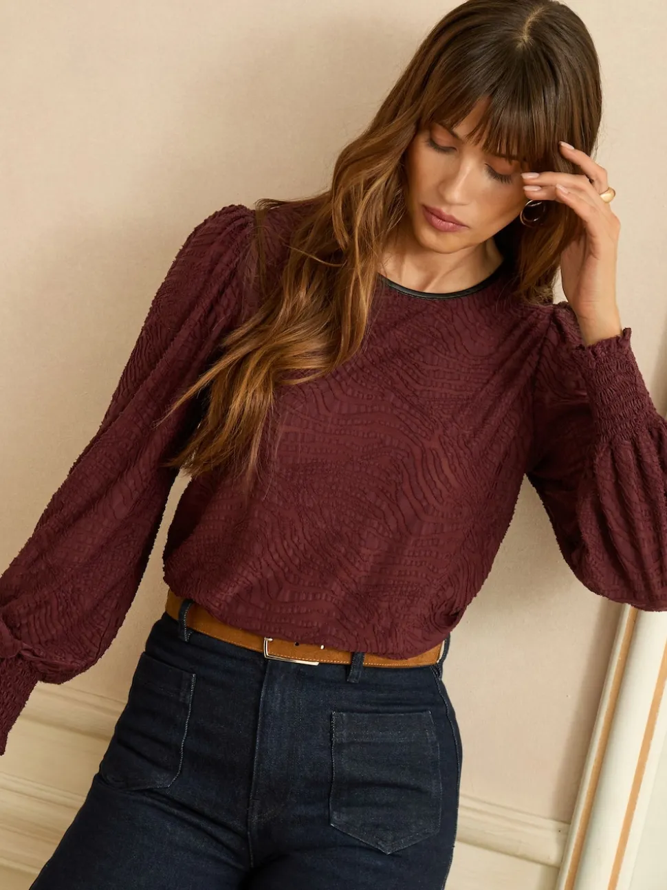 Bessenrood - Love & Roses Textured Long Sleeve Top