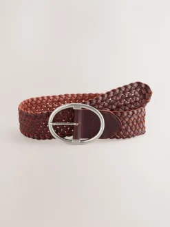 Bessenrood gevlochten - Brede leren riem