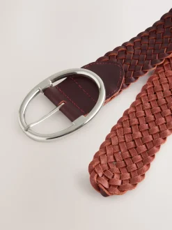 Bessenrood gevlochten - Brede leren riem