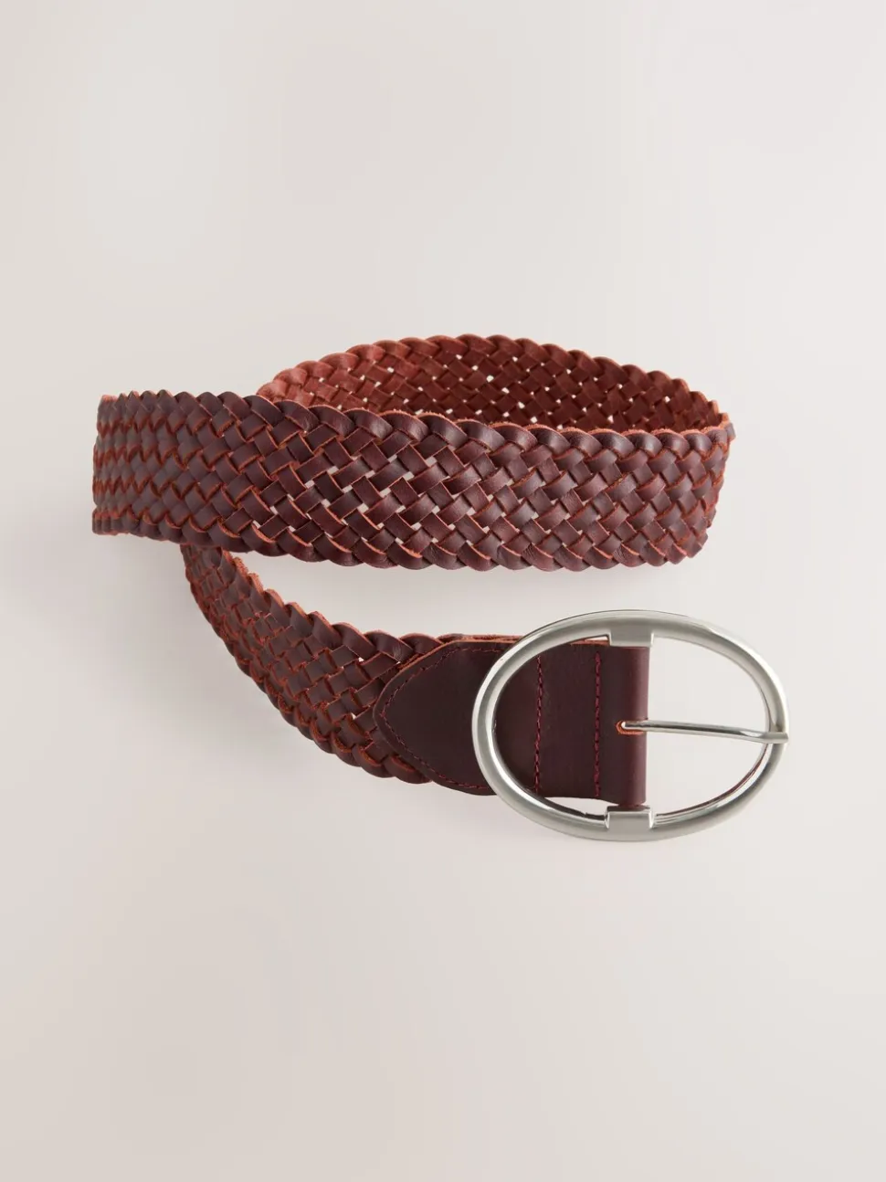 Bessenrood gevlochten - Brede leren riem