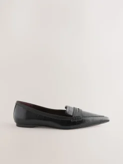 Black Croc Effect Embossed - Forever Comfort® Premium Leather Pointed Toe Loafers