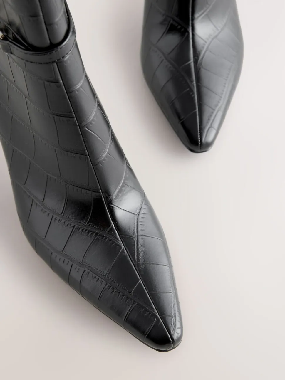 Black Croc Embossed - Forever Comfort® Hardware Trim Heeled Ankle Boots