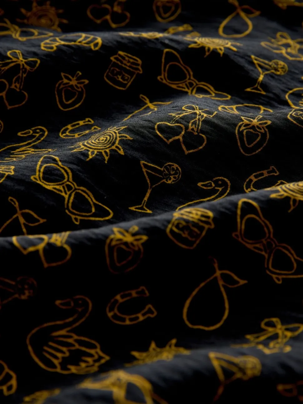 Black Croissant Print - Mini Long Sleeve A-Line Seam Detail Dress
