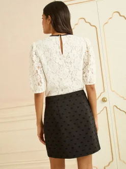 Black Flocked Bow Print - Love & Roses Mini Skirt