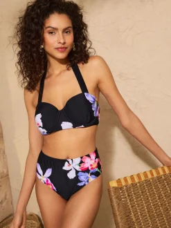 Black Iris Flower - Love & Roses buikcorrigerend bikinibroekje met hoge taille