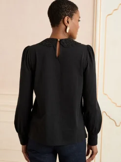Black Lace Collar - Love & Roses - Blouse