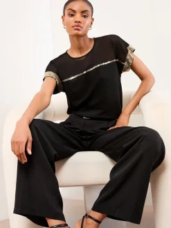 Black Mesh Gold Sequin - Lipsy T-shirt met ronde hals