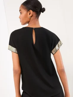 Black Mesh Gold Sequin - Lipsy T-shirt met ronde hals