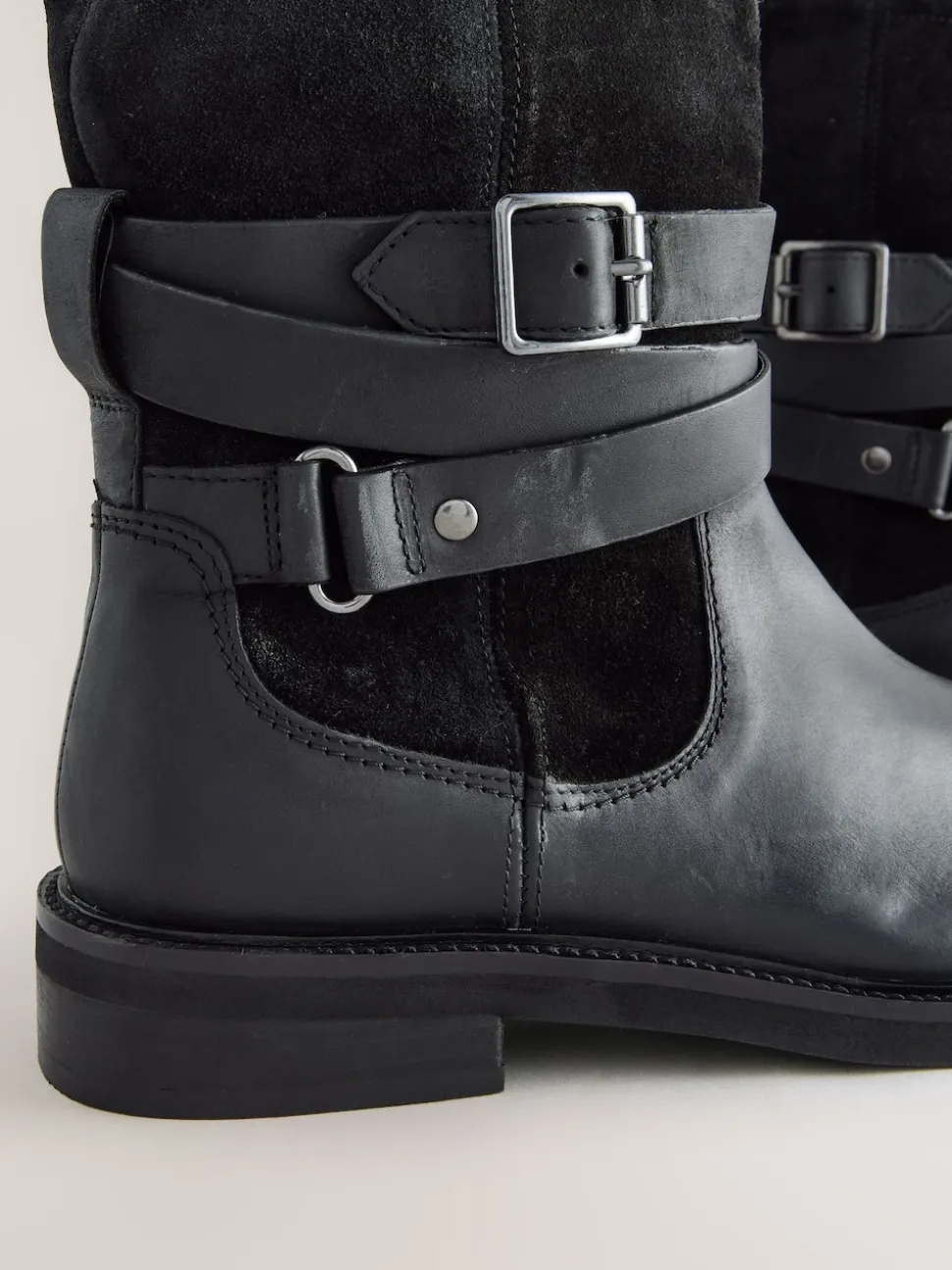 Black Oiled Leather - Forever Comfort® Borg Lined Buckle Trim Ankle Boots