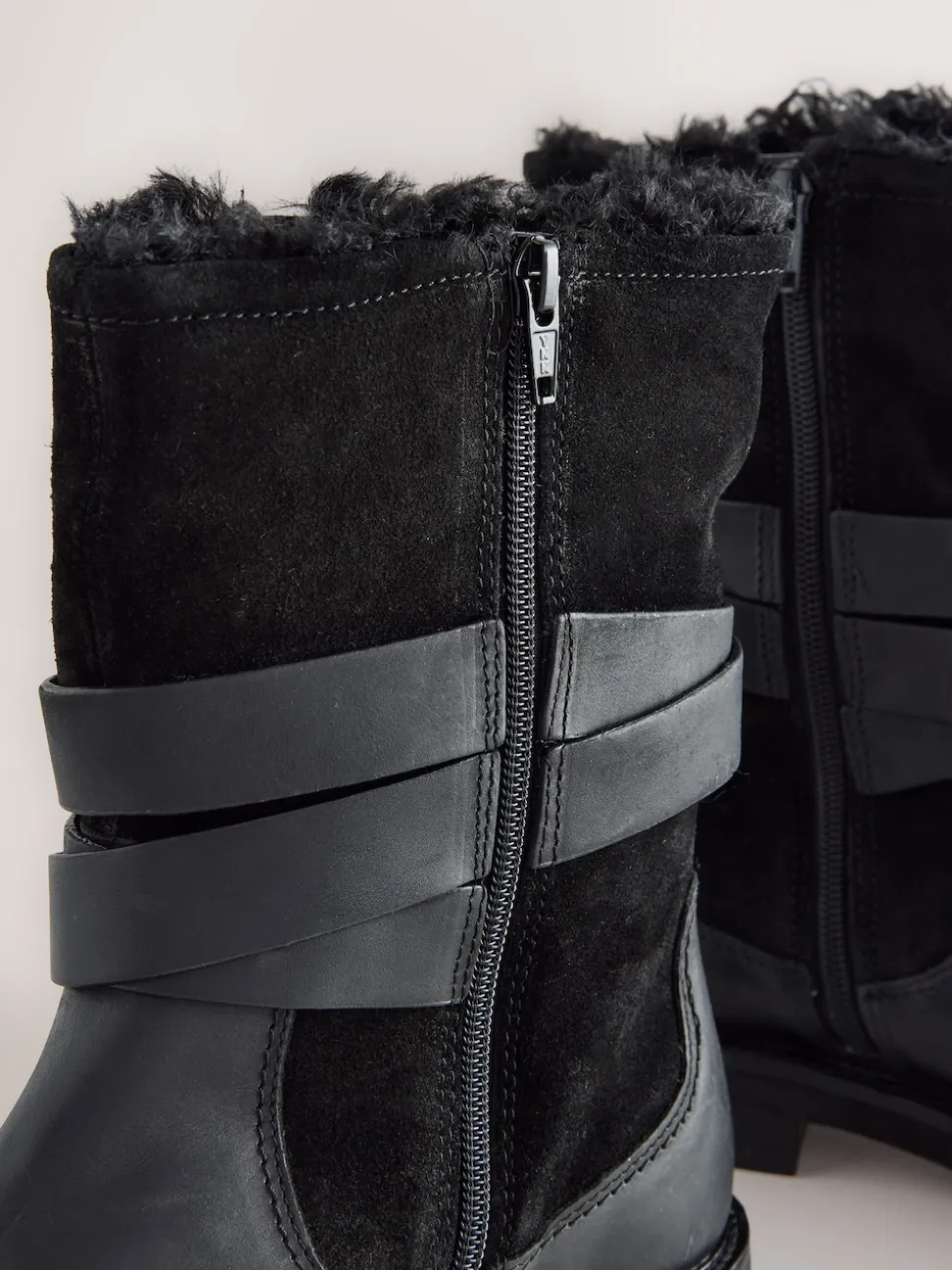 Black Oiled Leather - Forever Comfort® Borg Lined Buckle Trim Ankle Boots