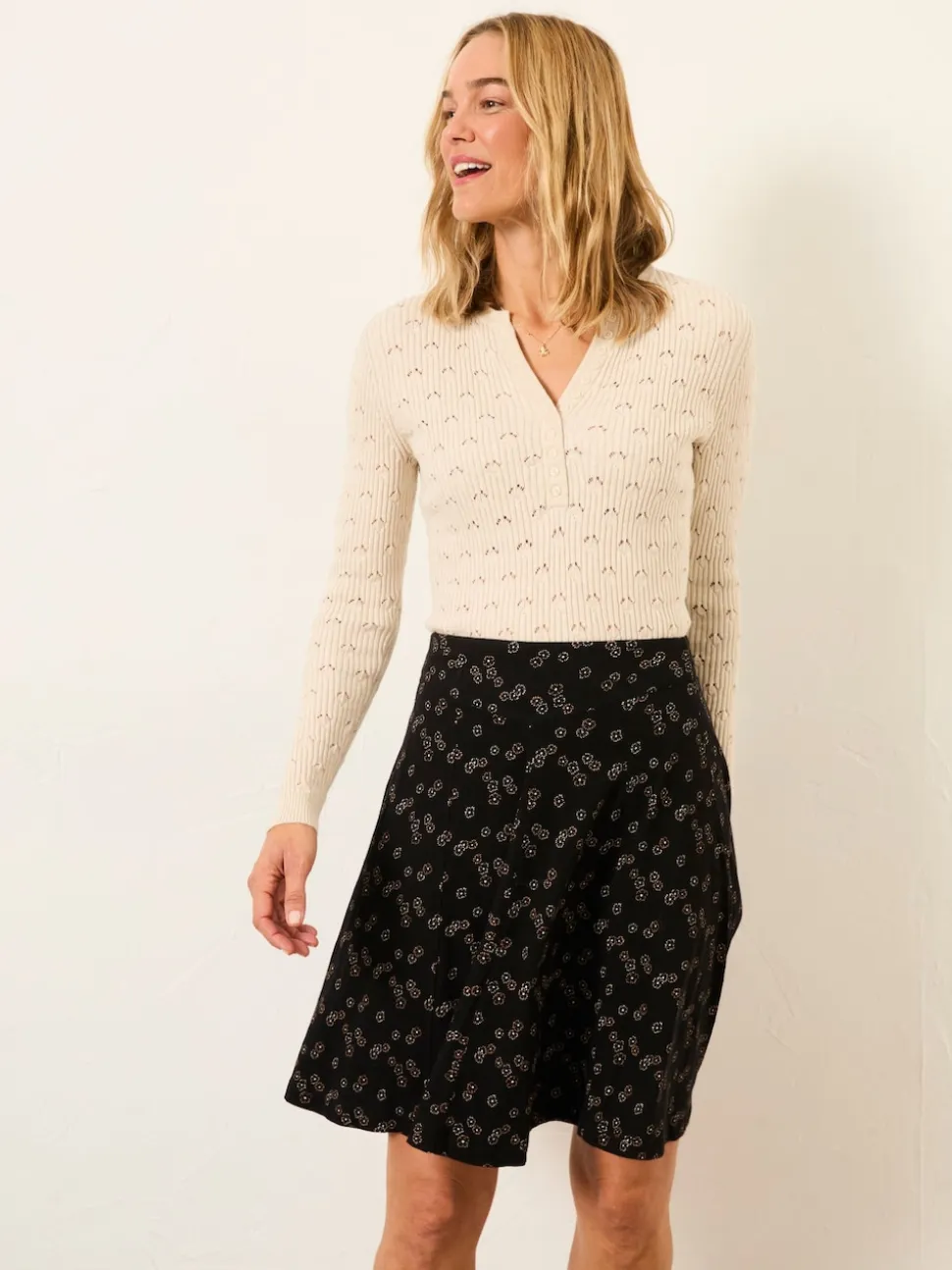 Black Oriental Tonal - FatFace Jersey Skirt