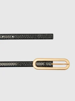 Black Snakeskin - Reiss Chaya smalle leren riem met langwerpige gesp