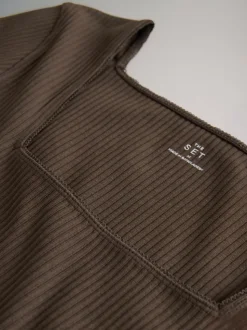 Black/Chocolate Brown/Cream/White - The Set 4 Pack Trim Square Neck Ribbed Tops