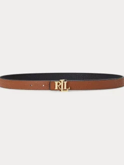 Black/Lauren Tan - Lauren Ralph Lauren 1.9cm Skinny Logo Reversible Pebbled Leather Belt