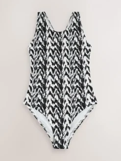 Black/Monochrome Ikat - High Neck Swimsuit 2 Pack