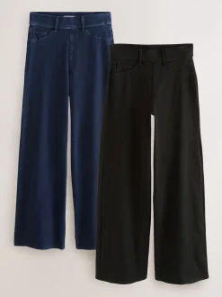 Black/Rinse Blue - Jersey denim broek met wijde pijpen 2 set