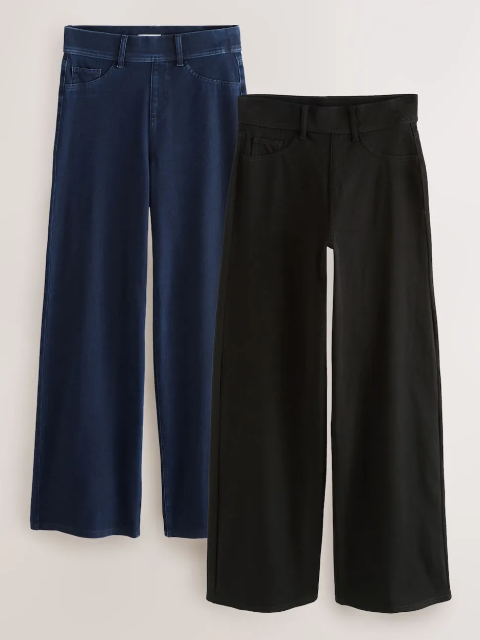 Black/Rinse Blue - Jersey denim broek met wijde pijpen 2 set