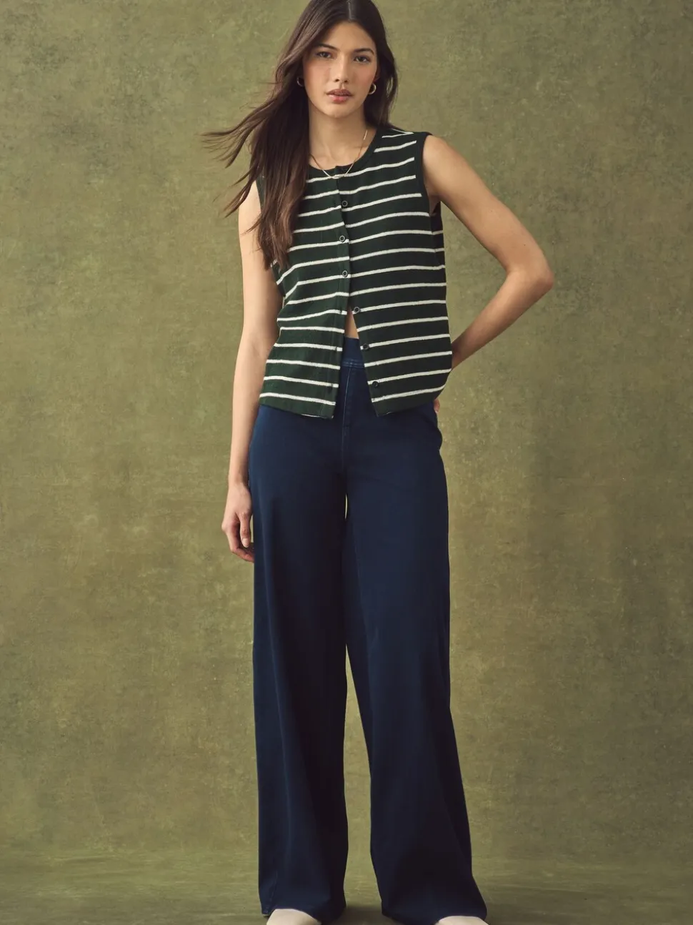Black/Rinse Blue - Jersey denim broek met wijde pijpen 2 set