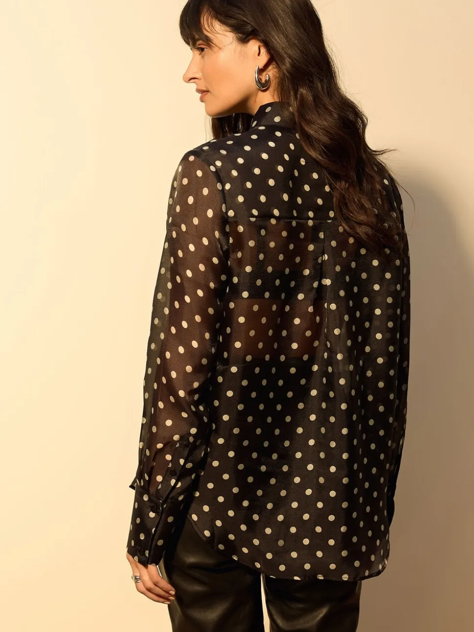 Black/Sage Polka Dot - Overhemd met doorschijnende lange mouwen