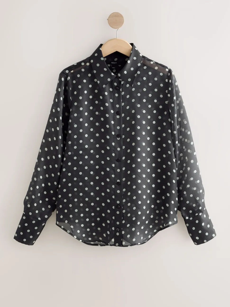 Black/Sage Polka Dot - Overhemd met doorschijnende lange mouwen