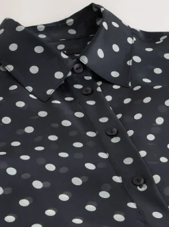 Black/Sage Polka Dot - Overhemd met doorschijnende lange mouwen