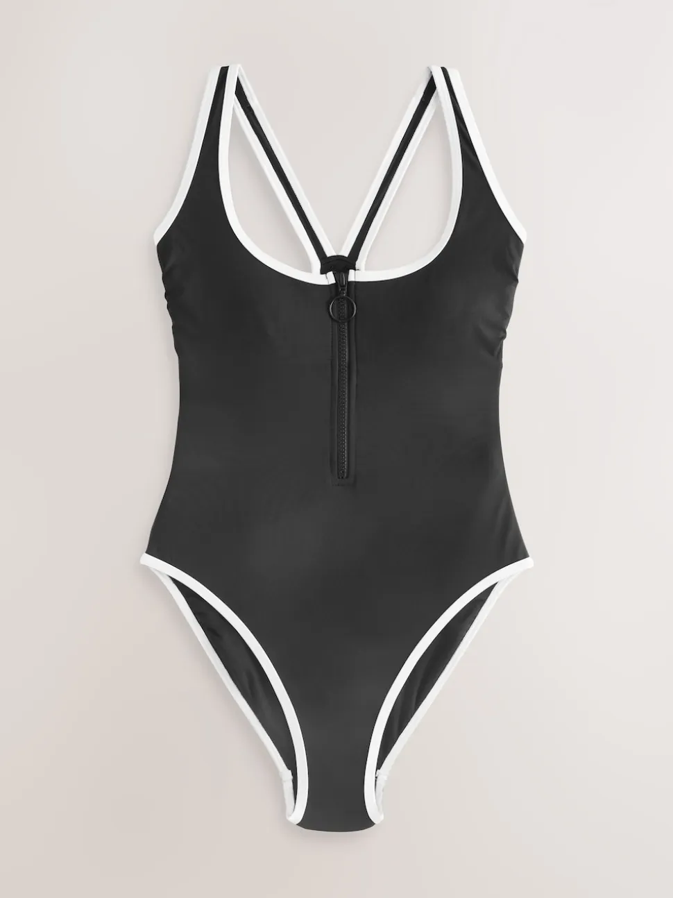 Black/White Contrast - Badpak met buikcorrectie en ritssluiting