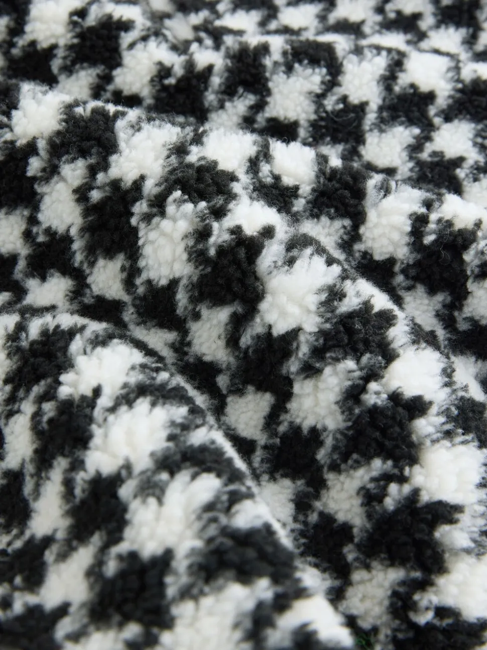 Black/White Houndstooth Check - Jacquard Teddy Borg Quarter Zip Fleece Sweatshirt