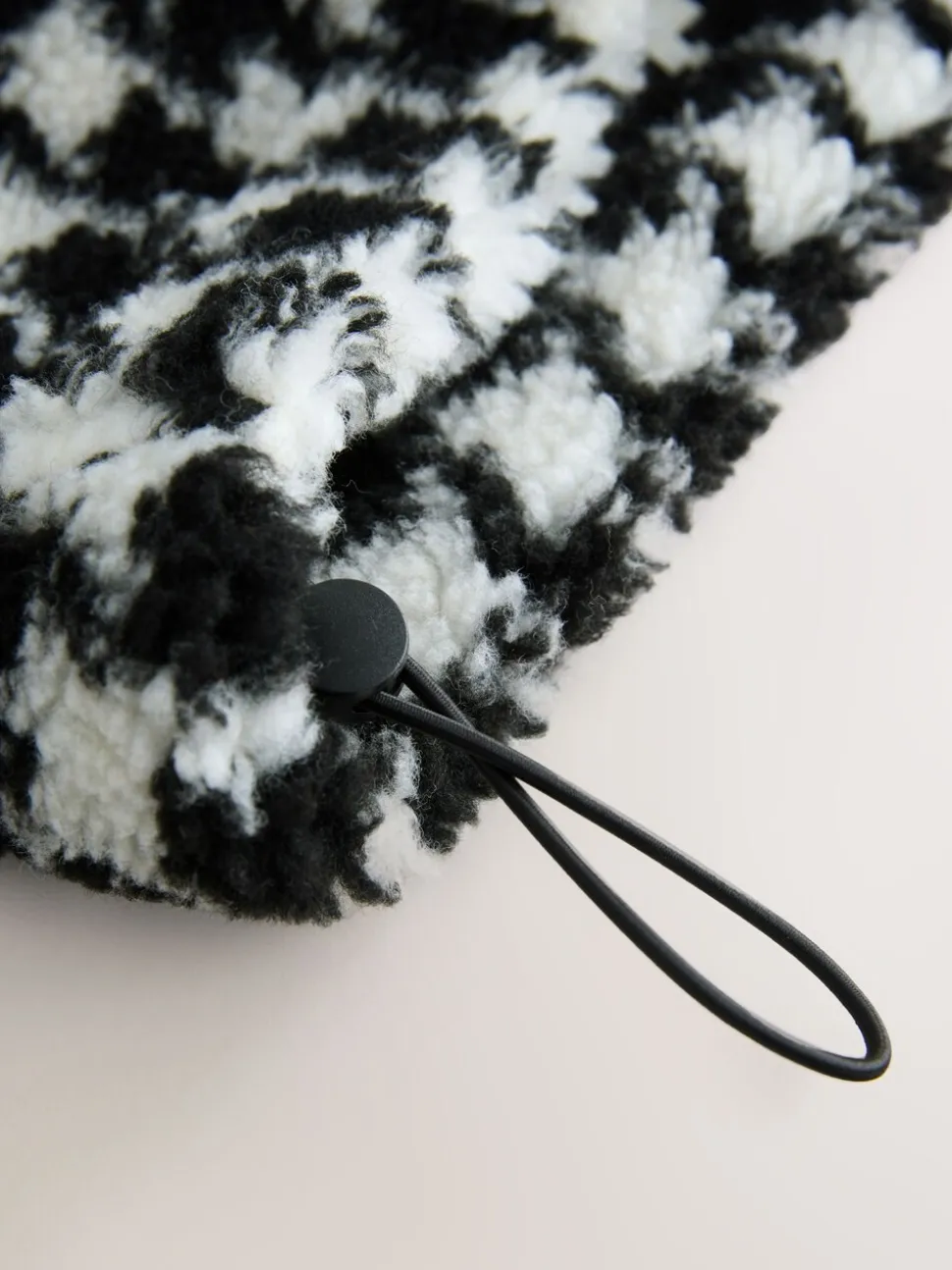 Black/White Houndstooth Check - Jacquard Teddy Borg Quarter Zip Fleece Sweatshirt