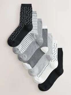 Black/White Mix Print - Set van 7 paar enkelsokken