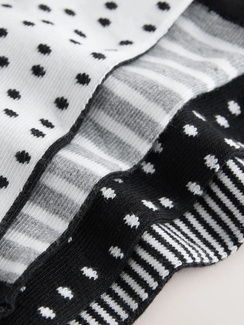 Black/White Spots/Stripe - Set van 4 paar enkelsokken