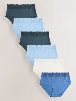 Blauw - 7 Katoenen slipjes met kant