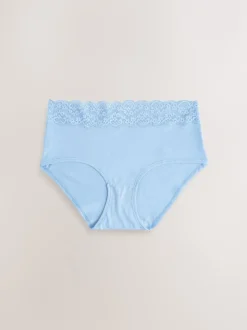 Blauw - 7 Katoenen slipjes met kant