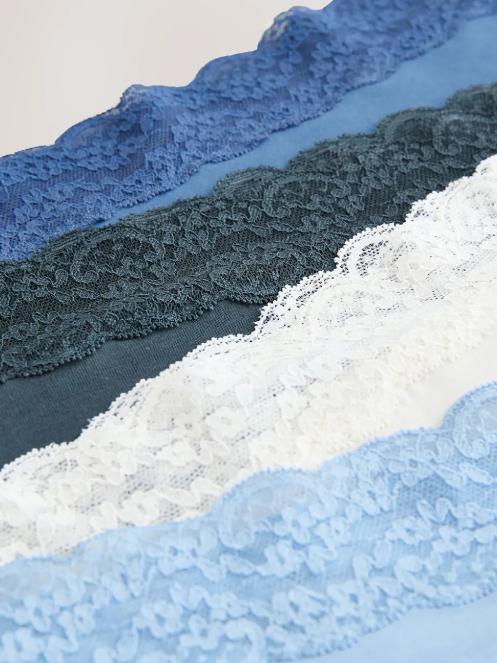 Blauw - 7 Katoenen slipjes met kant