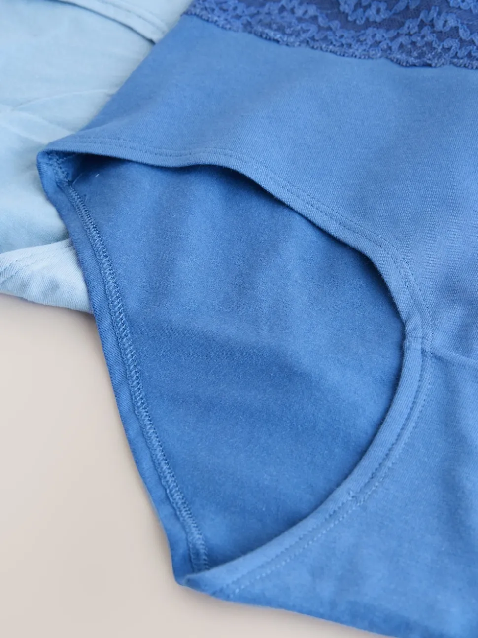 Blauw - 7 Katoenen slipjes met kant