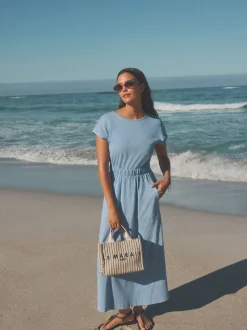Blauw - 100% katoenen zomer midi overhemdjurk