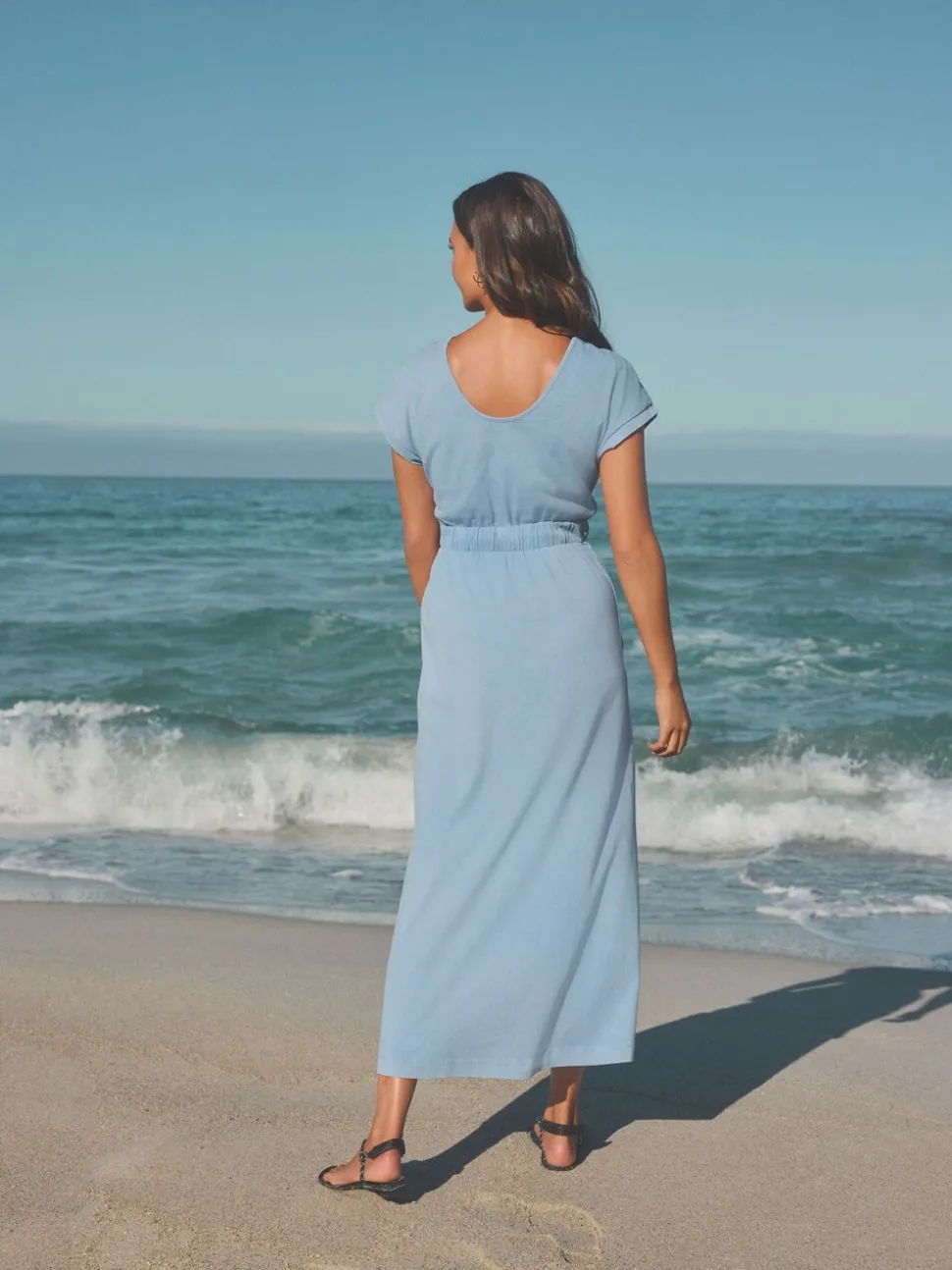 Blauw - 100% katoenen zomer midi overhemdjurk