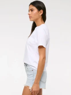 Blauw - Abercrombie & Fitch - Hoge taille mom denim shorts met slijtage-effect