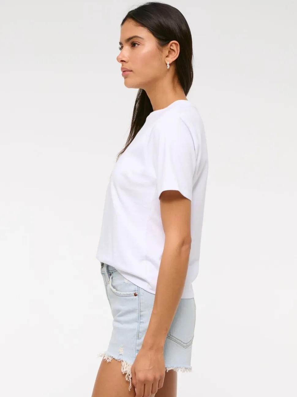 Blauw - Abercrombie & Fitch - Hoge taille mom denim shorts met slijtage-effect