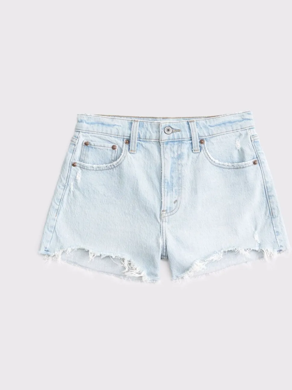 Blauw - Abercrombie & Fitch - Hoge taille mom denim shorts met slijtage-effect