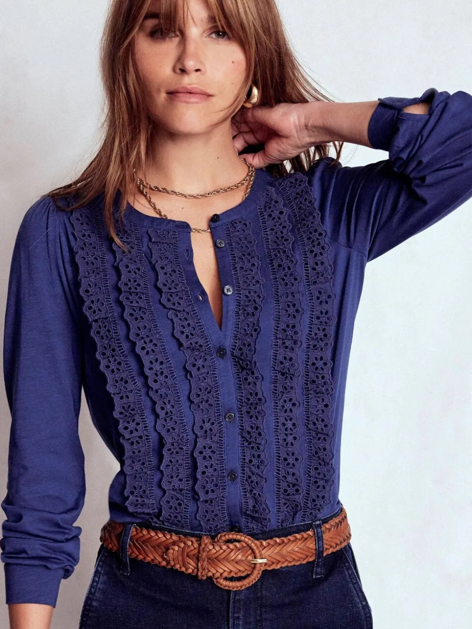 Blauw - Boden Broderie Ruffle Jersey Shirt