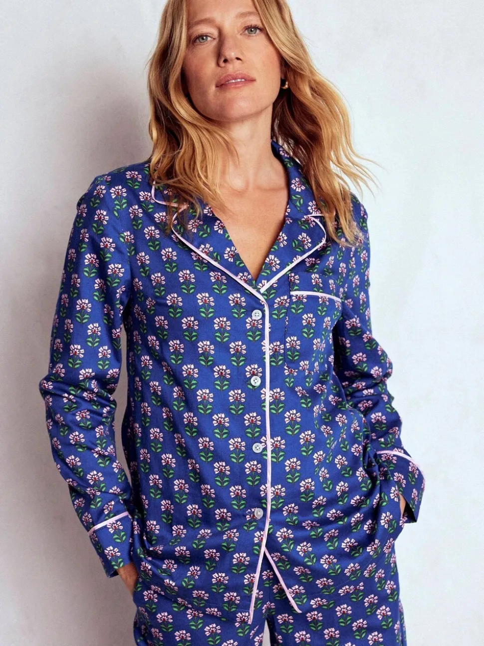 Blauw - Boden Cotton Pyjama Shirt