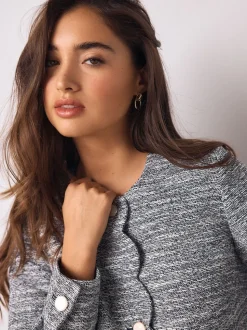 Blauw - Boucle Scallop Collarless Jacket