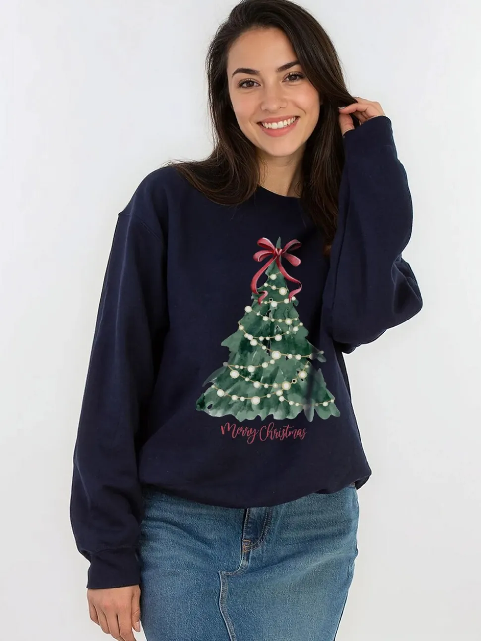 Blauw - Brands In Christmas Tree Watercolour Sweatshirt