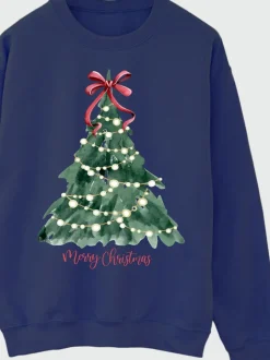 Blauw - Brands In Christmas Tree Watercolour Sweatshirt